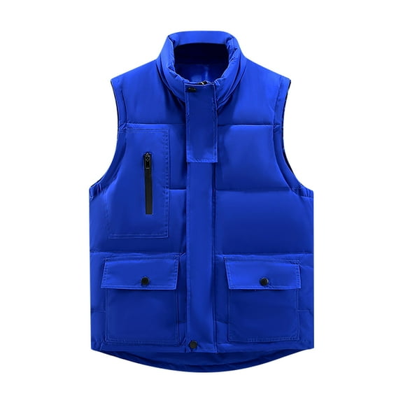 Babysbule Winter Coats for Women Women Pocket Coat Short Jacket Winter Sleeveless Turn Down Collar Zipper Solid Outerwear
