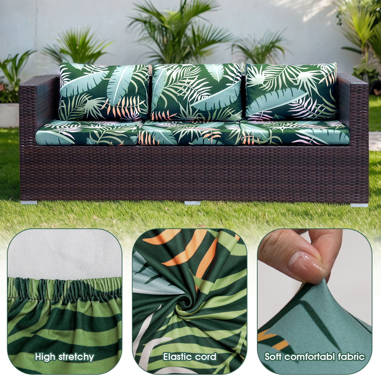 SHANNA 6 Pack Printed Patio Stretch Sofa Cushion Covers, Floral Pattern Outdoor Sofa Cushion Covers, Replacement Washable Couch Chair Cushion Covers Porch Patio Furniture Protector