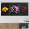 thumbnail image 3 of wall26 3 Panel Framed Canvas Wall Art - Touch of Color Flowers on Black and White Background - Giclee Print Gallery Wrap Modern Home Art Ready to Hang - 16"x24"x3 Black, 3 of 5
