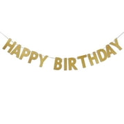 Birthday Banner Happy Gold Party Sparkly Glitter Shiny Decorations Letter Butting Accessories