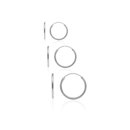 - Sterling Silver 10mm, 12mm & 14mm Small Endless Hoop Earrings, Set of 3