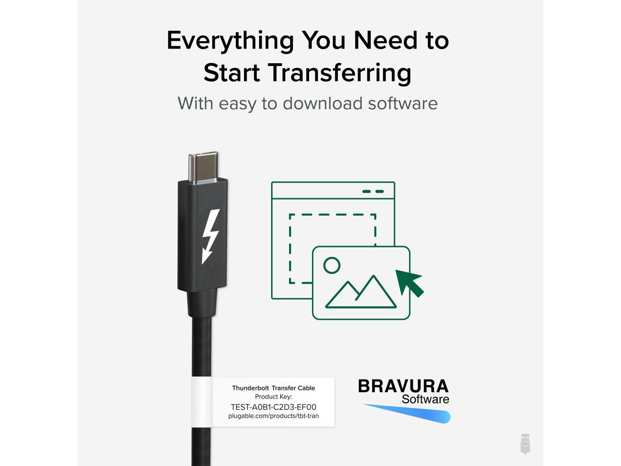 Plugable Windows Transfer Cable 6.6ft (2m), Thunderbolt 10Gbps, Bundled with Bravura Software for Windows PC to PC Migration - Unlimited Uses. Works between Thunderbolt 3 / 4, USB4 PCs - image 4 of 13