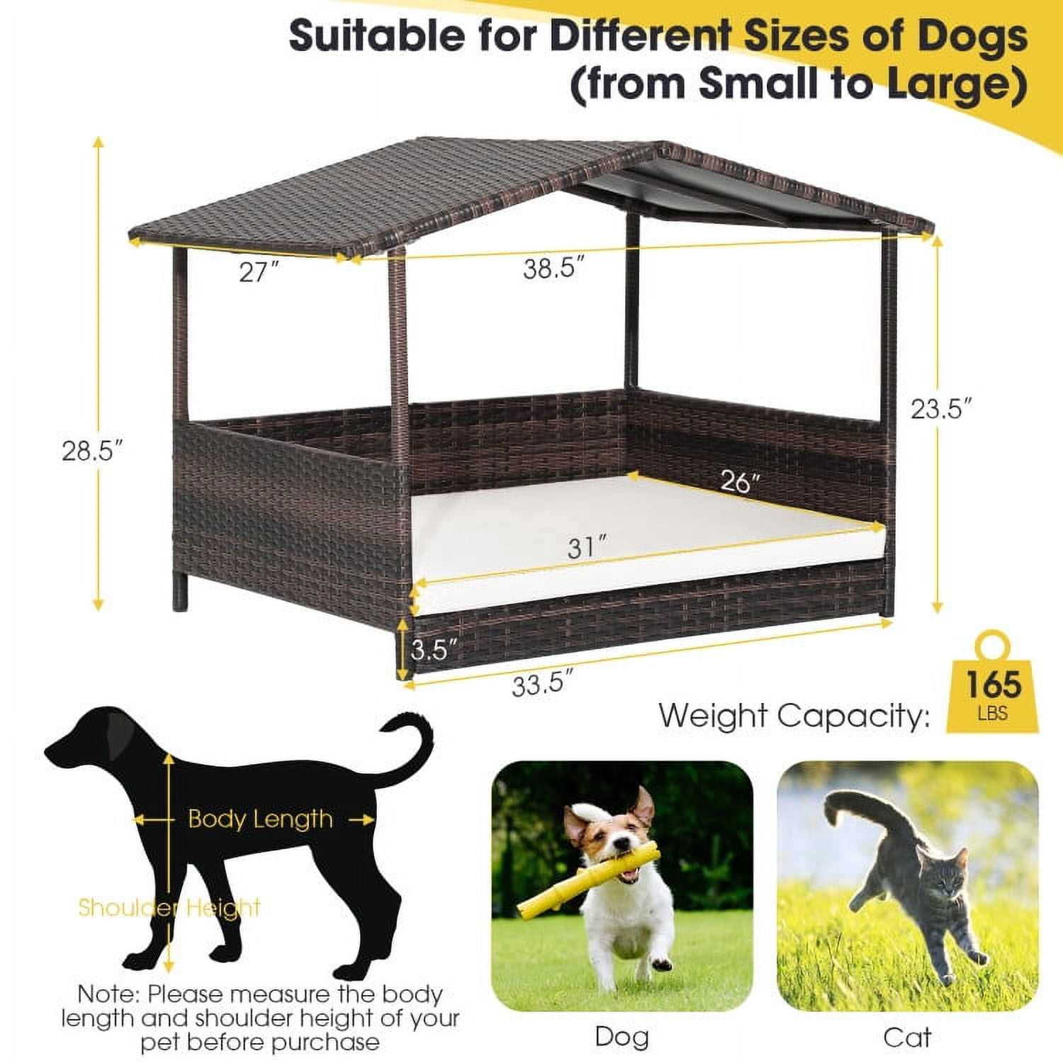 Outdoor Wicker Dog House with Weatherproof Roof-White, Dog House, Dog House for Dogs Indoor or Outside, Weatherproof Dog House Outdoor, Featuring Breathable Dog, Easy to Clean