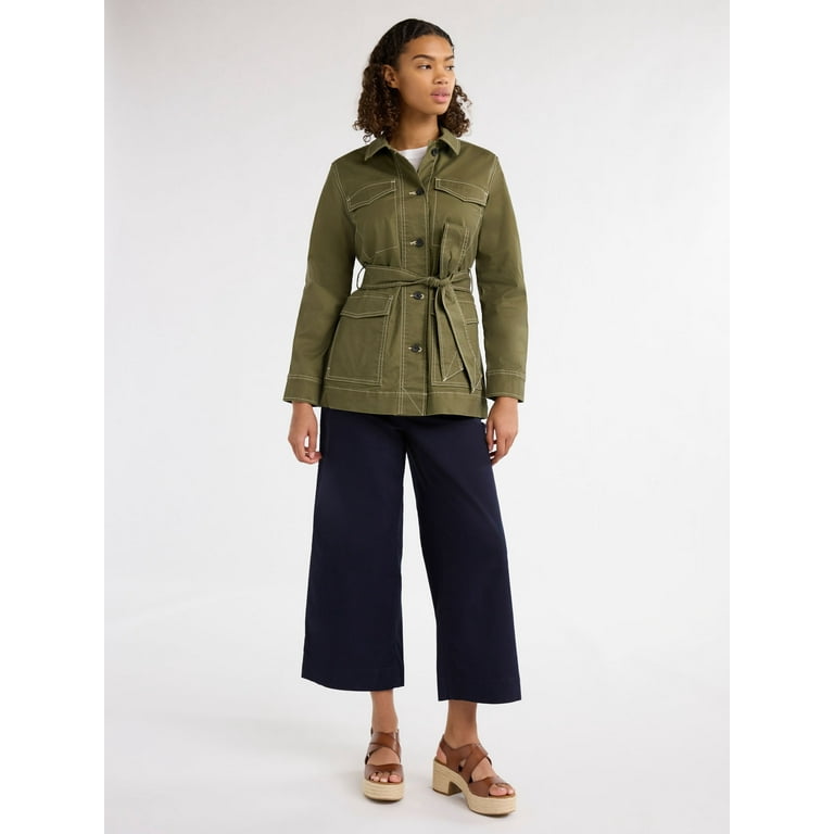 Free Assembly Women's Belted Cotton Utility Jacket, Sizes XS