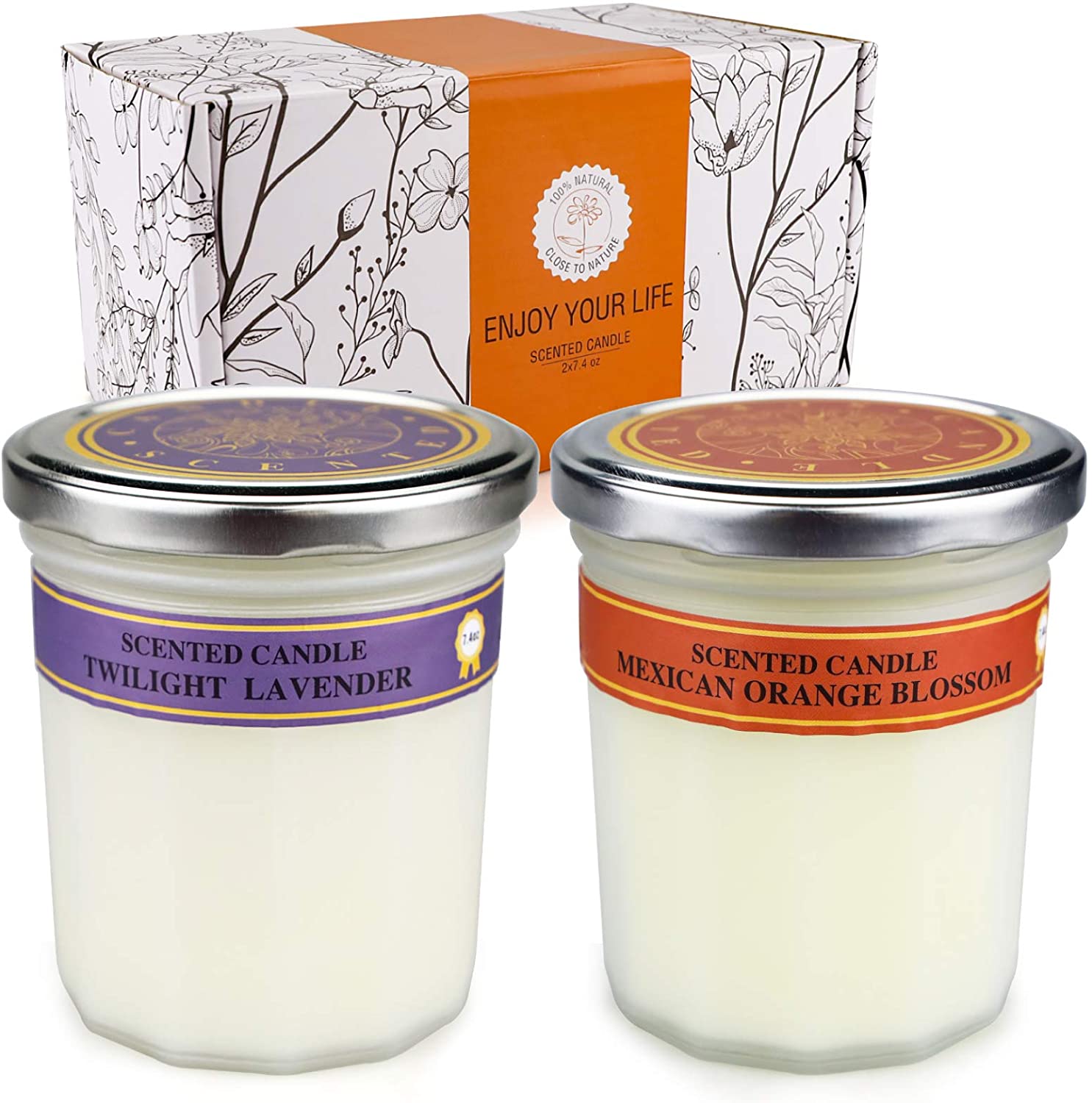 SONSIEN Lavender & Orange Blossom 2 Pack Scented Candles Sets Gifts for