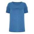 thumbnail image 5 of MIXUE Boho Tops For Women Summer Solid Color Ruffles Round Neck Short Sleeve Casual Soft Tee Shirts Sportswear,Blue,S, 5 of 5