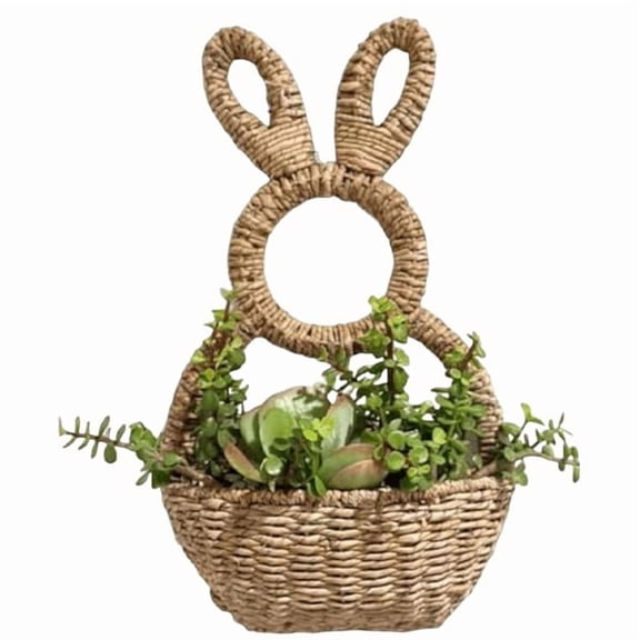 Bunny Basket Hanging Wall Pocket Spring Decor, Hand Woven Wicker Easter Bunny Basket Wall Pocket,for Decorations,1 * Decorative Basket
