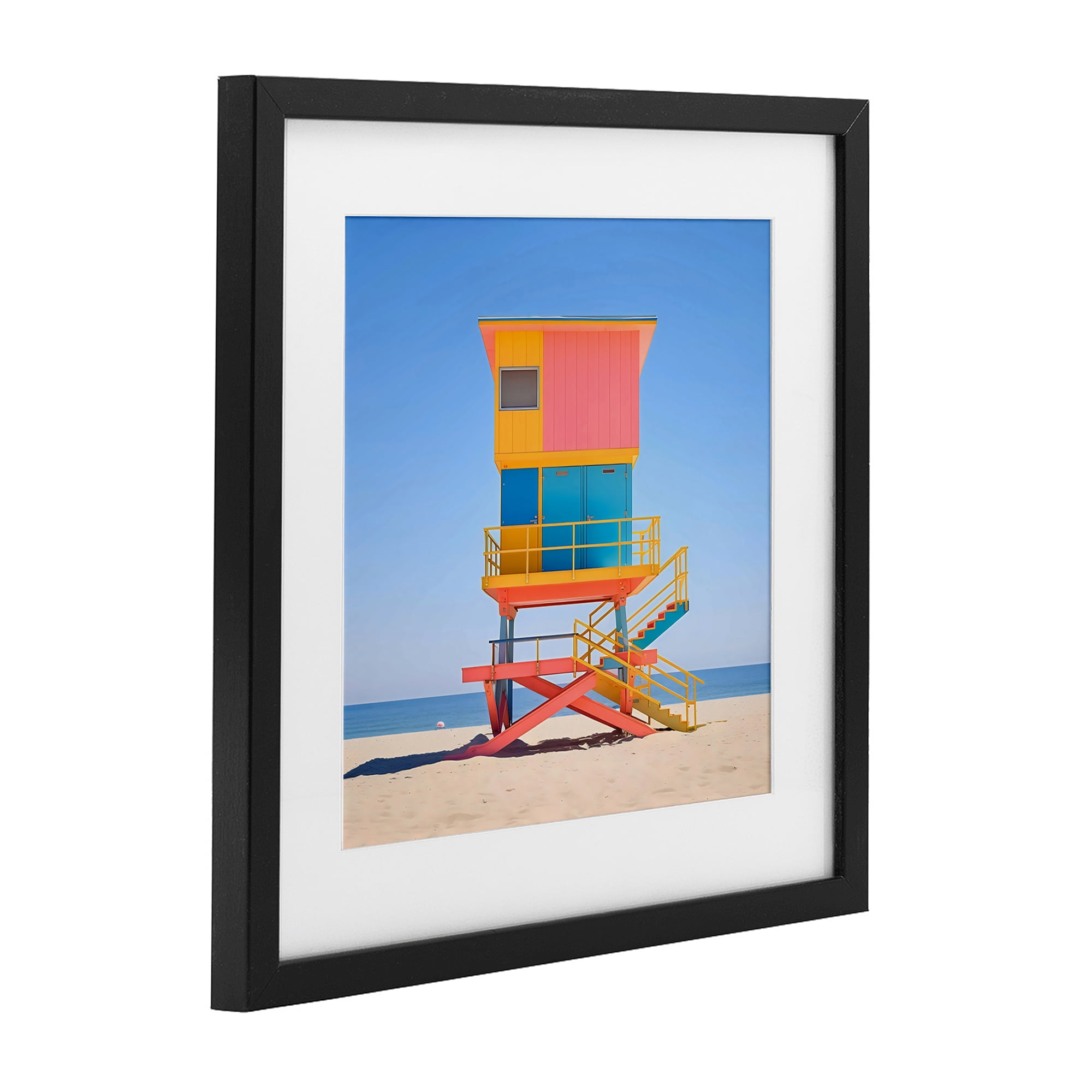 Stupell Industries Deco Lifeguard Tower on Beach Black Framed Print Under Glass, design by Creative Studio