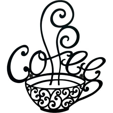 Everydecor Coffee Signs - Coffee Cup Metal Wall Decor - Black Scrolled Mug for Home, Coffee Shop, Kitchen