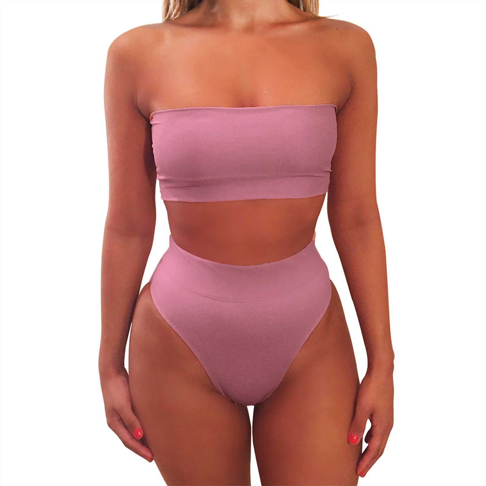 pink strapless bathing suit