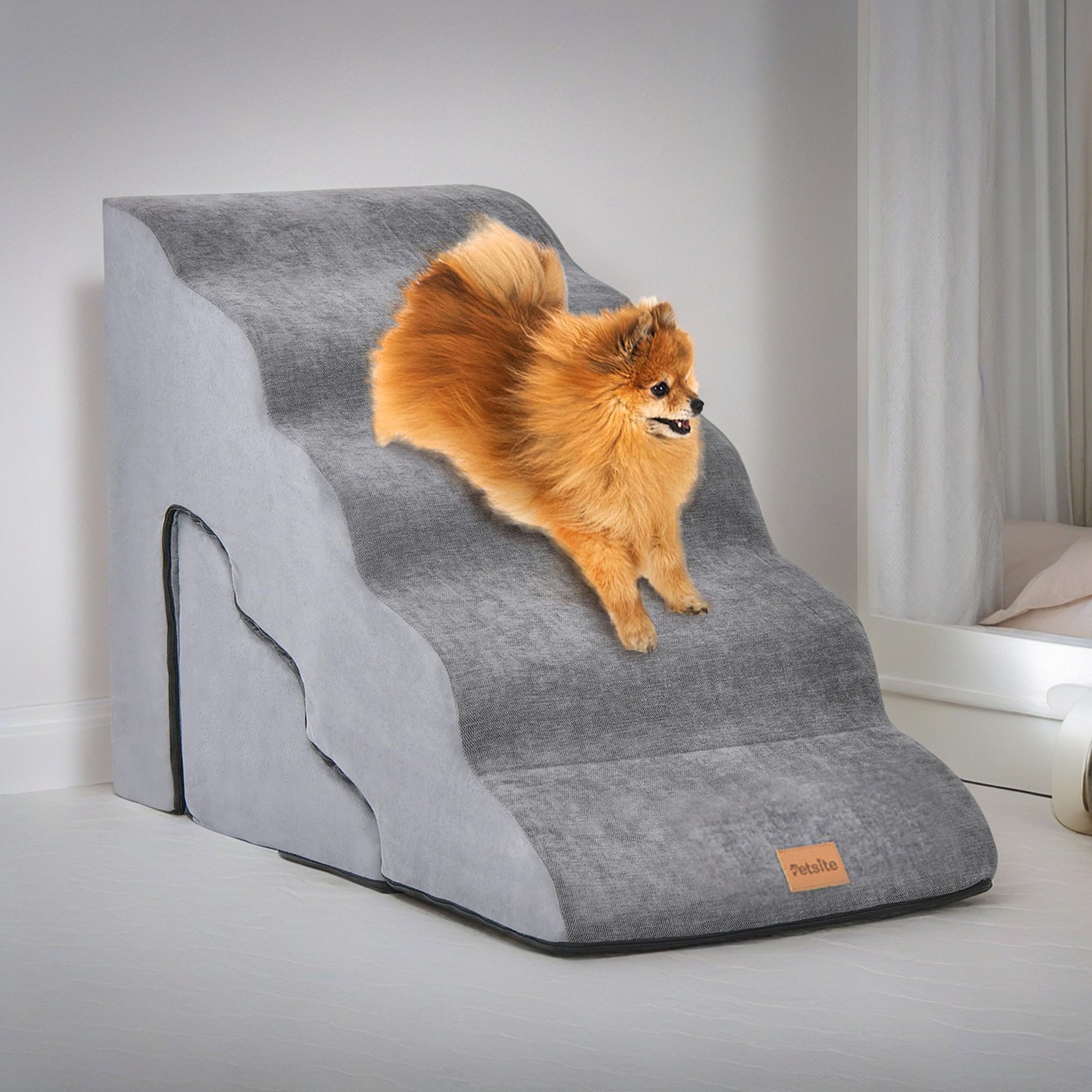 resenkos 33" 5-Tier Pet Stairs for Small Dogs with Arch, 3-Step Dog Ramp for Beds and Couch, Non-Slip Balanced Indoor Step, Gray