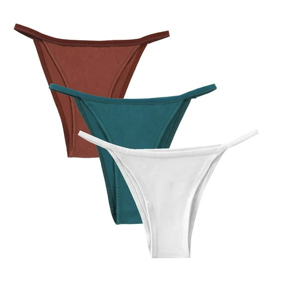 Baywell 3 Pack String Underwear for Women Cotton High Cut Stretch Breathable Low Rise Hipster Cheeky Bikini Panties S-XL