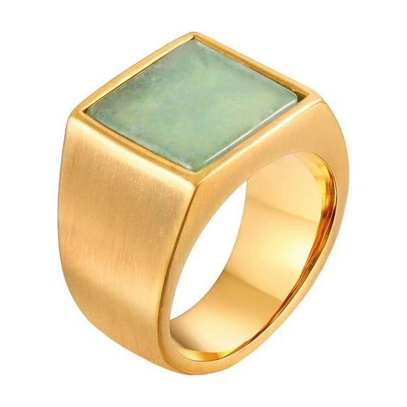 HIJONES Women Men's Square Gemstone Stainless Steel Ring Personalized High Polished Band Ring Jewelry Comfort Fit Green Size 10