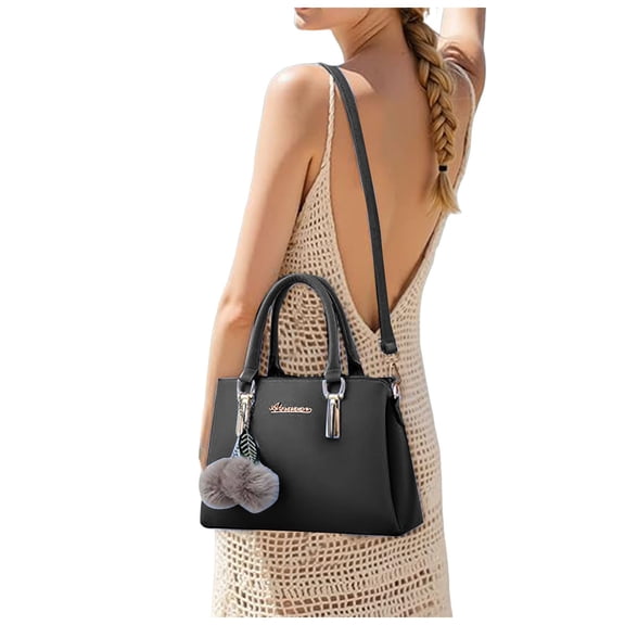 Faraee Womens Purses and Handbags Leather Shoulder Crossbody Bag Ladies Top Handle Bags Satchel with Zipper Plush Pendant Black