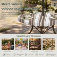 thumbnail image 6 of Round Outdoor Tablecloth with Umbrella Hole and Zipper, Brown Striped Tablecloth with Elastic Waterproof, Modern Thin Line Vertical Stripes Patio Table Covers for 55" - 60" Picnic Pool Tables, 6 of 9