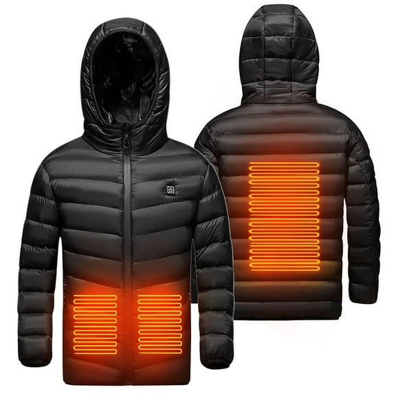 AHTJRT Kids Unisex Heated Jackets USB Electric Heating Coat 3 Heating Levels Full Zip Hooded Outerwear for Cold Weather,Battery Not Included Black 6-7 Years