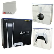 Sony Playstation 5 Digital Version with PULSE 3D Wireless Gaming Headset Bundle with Microfiber Cleaning Cloth