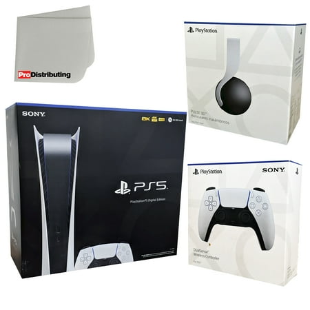 Sony Playstation 5 Digital Version with PULSE 3D Wireless Gaming Headset Bundle with Microfiber Cleaning Cloth