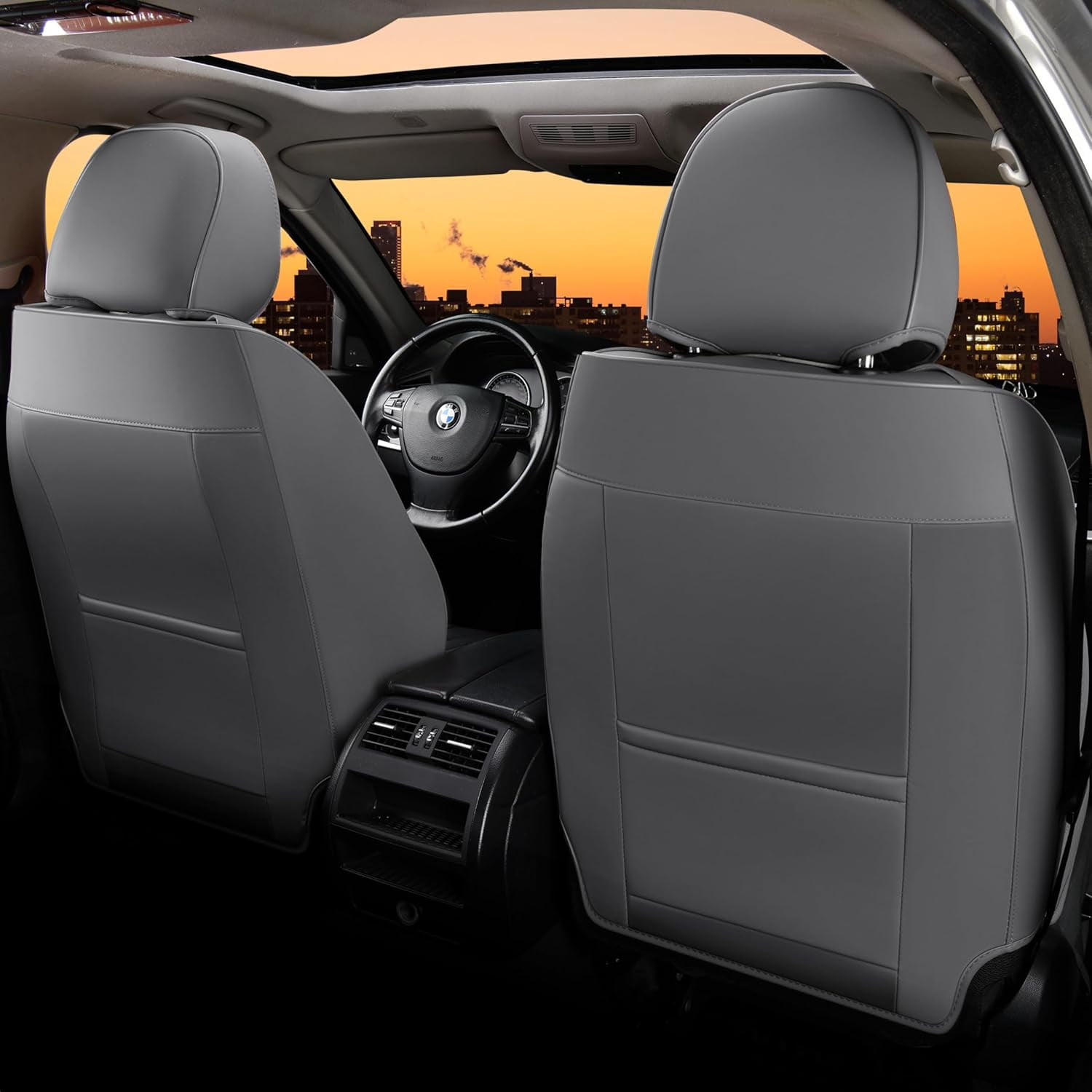 FLORICH Car Seat Covers Full Set, Luxury Design Front and Rear Seat Protectors, Universal Auto Interior Accessories Fit for Most Cars, Black & Gray
