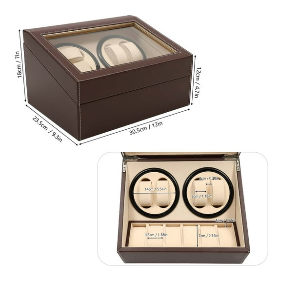 Dwellnix Brown Watch Winder Box with 6 Storage Positions, 4 Watch Rockers, Low Noise Motor, Claimond Veins, and Individual Compartment for Watch Protection