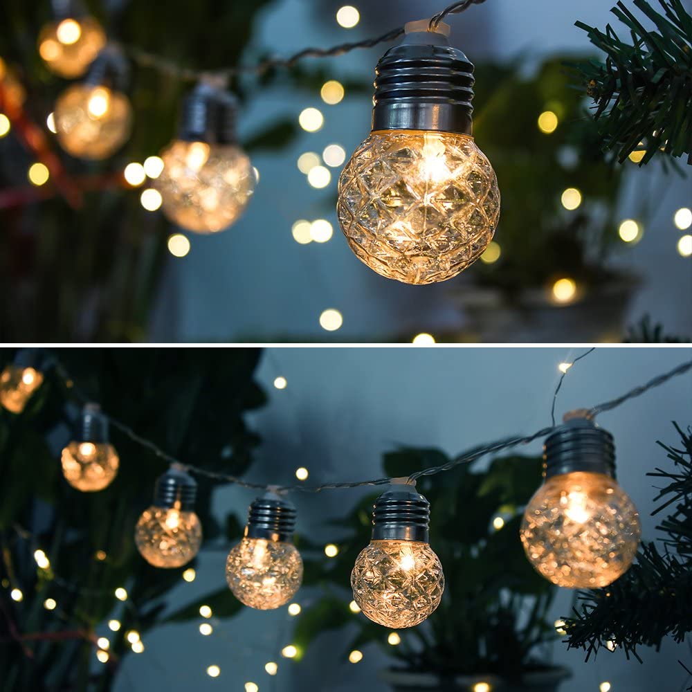Kapata Outdoor Solar Globe String Lights, 20 DS 19.6ft Crystal Balls Waterproof Pineapple String