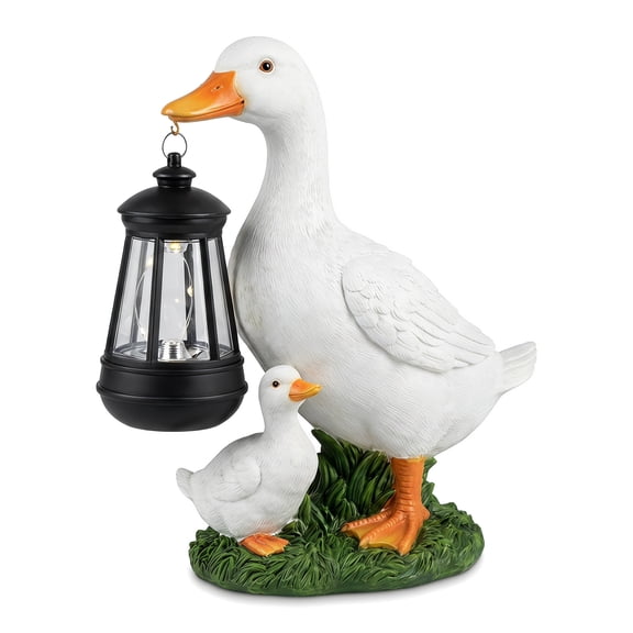 THDFTDT Solar Powered Duck Garden Light, Porcelain LED Figurine, Outdoor Lawn Ornament for Patio Decor, Gift Ready