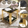 thumbnail image 5 of GZXS Modern Black Glass Side Table with Gold Metal Legs, Square 2-Tier End Table with Lower Shelf, Compact Accent Table, 19.9"L x 19.9"W x 21.9"H, 5 of 9