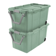 Storage Bin 40 Gallon 160 Qt Wheeled Industrial Tote Plastic Rolling Stacker Storage Box, Tough Lidded Stackable Storage Container for Home, Garage, and Camping, Green - 2 Pack
