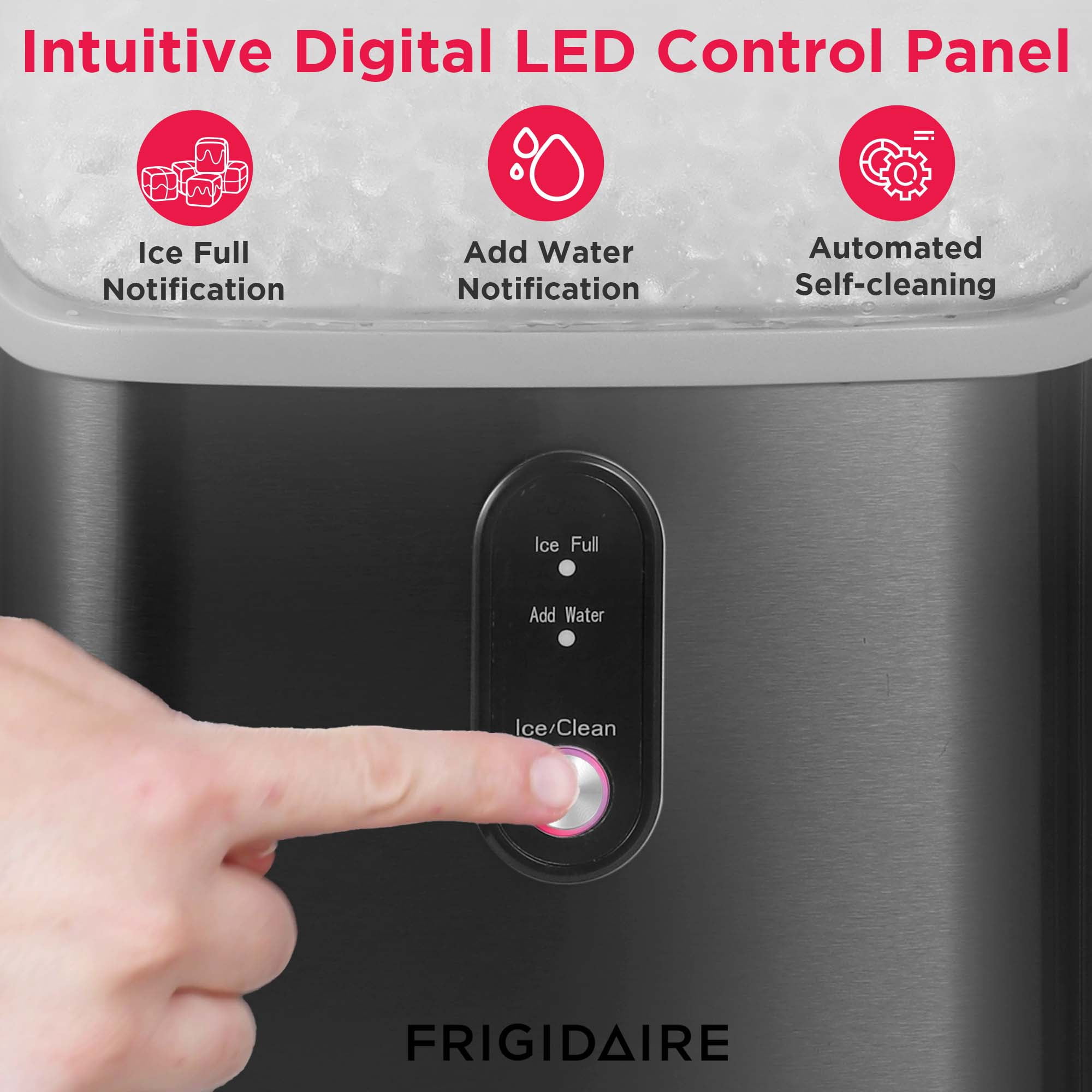 Frigidaire 33 lbs. Countertop Nugget Ice Maker, Self-Cleaning Ice Machine with Touch Controls, Black Stainless Steel
