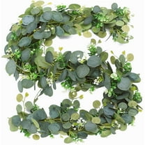 2 Pcs Eucalyptus Garland with White Flowers, 5.9FT Artificial Greenery Garland Fake Vines Green Garlands for Wedding Centerpiece Table Party Indoor Outdoor Wall Decor