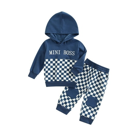 

Musuos Baby Boys Sportswear Long Sleeve Plaid Hooded Sweatshirts and Casual Pants