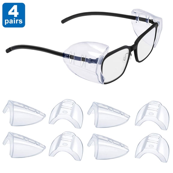 4pairs Clear Safety Eyeglasses Side Shields, Comfortable Slip-On Side Shields for Small/ Medium/Transparent