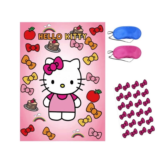 Cartoon anime game poster,Hello Kitty anime Contains 24 stickers and eye masks, suitable for children's birthday parties, amusement parks and other party decorations