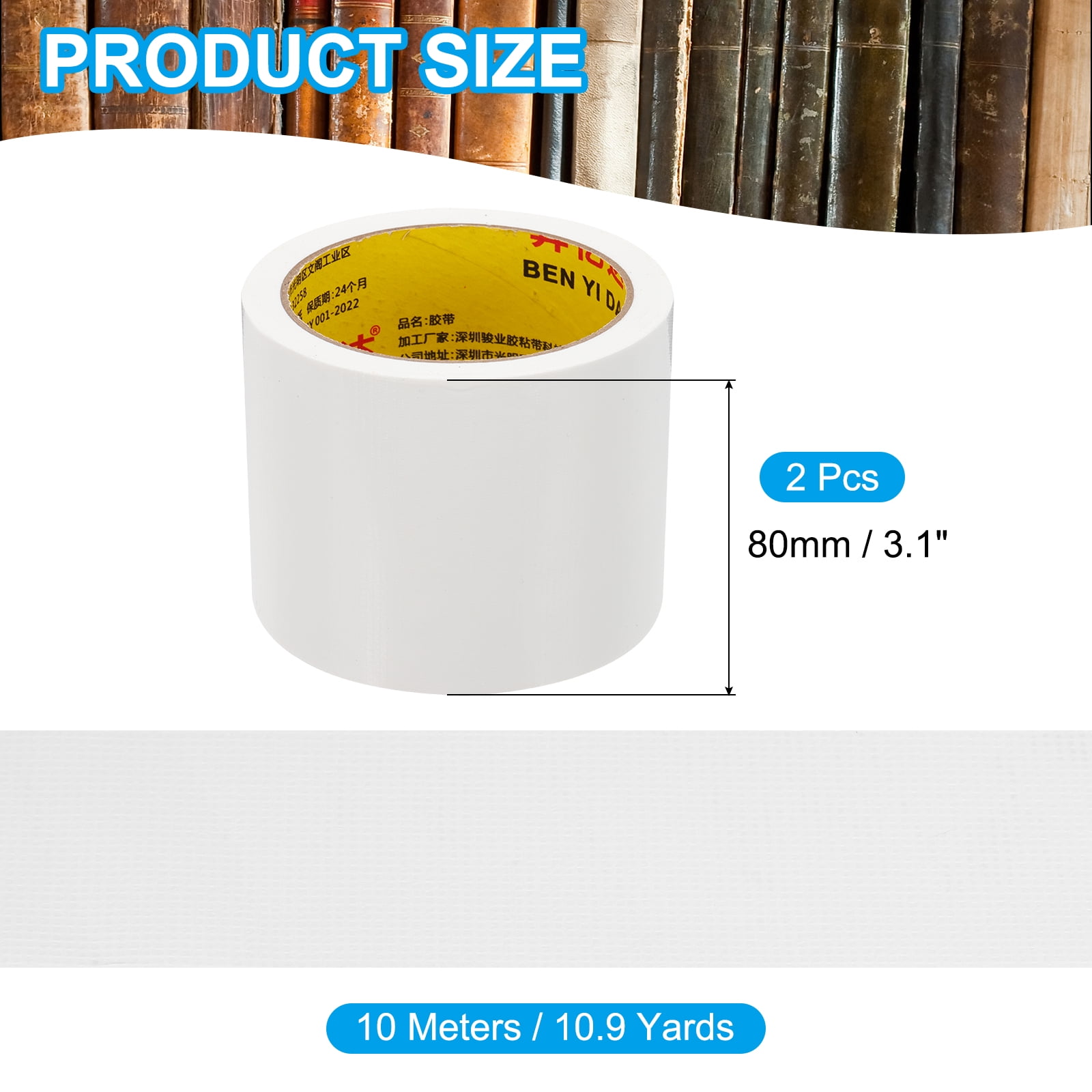 Uxcell 3.1"x0.01" Bookbinding Tape 2 Roll 11 Yard Cloth Bookbinding Repair Tape Book Binding Tape Self Adhesive White