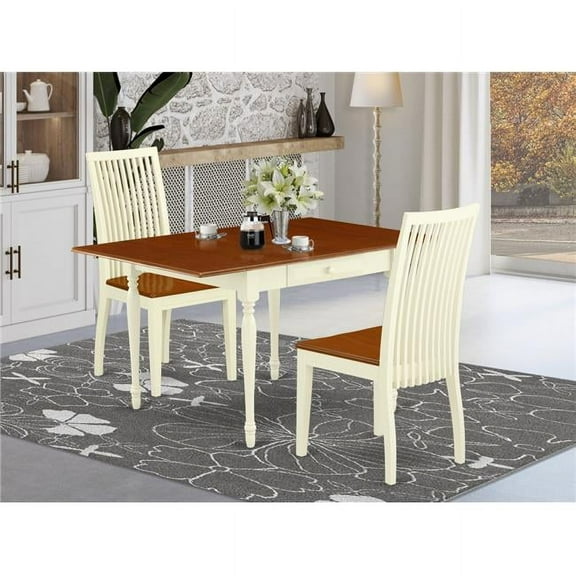 3 Piece Monza Modern Dining Table Set - Buttermilk & Cherry