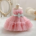 thumbnail image 4 of CIAKGIAF Girls for Dresses Crew Neck Mesh Fluffy Princess Pleated Bow Sleeveless Dresses Hot Pink for 3-4Years, 4 of 7