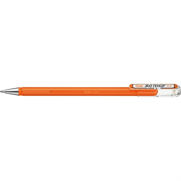 Pentel K110-VFX Mattehop Gel Rollerball Pen with High Coverage Ink in Matt Finish - Model with Cap - Orange