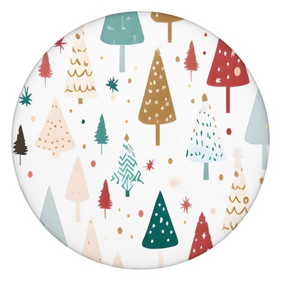White Christmas Tree Pattern Round Fitted Tablecloth with Elastic Edge,Dining Table Cover Waterproof,Outdoor Round Tablecloth for Camping,Dining,Indoor and Outdoor