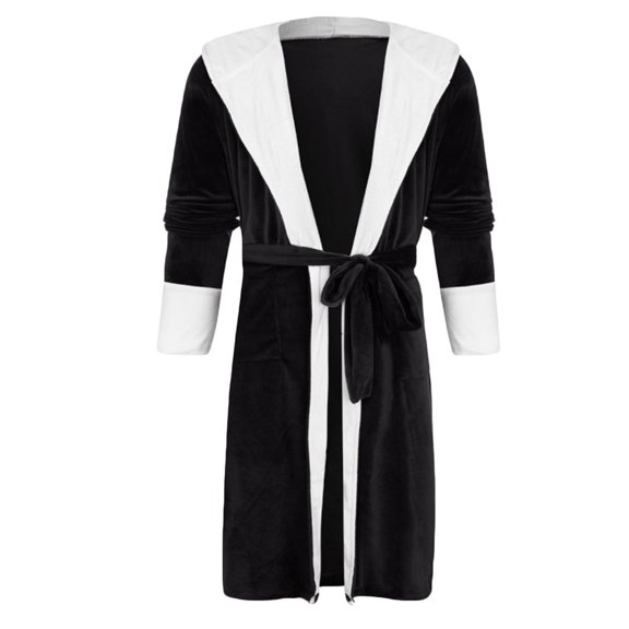 YanHoo Mens Plush Fleece Robe, Cozy Warm Bathrobe Fuzzy Male Spa Long Robe With Pockets