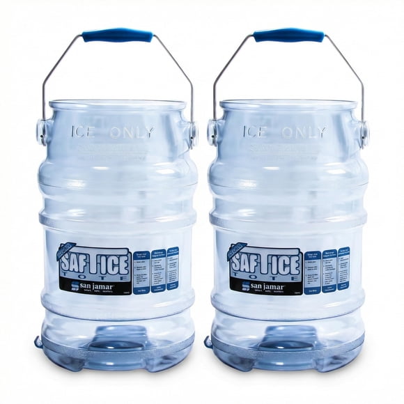 San Jamar Saf-T-Ice Ice Tote with Ice Machine Hanger for Bars, Restaurants, Kitchens, And Fast Food, Polycarbonate, 6 Gallons, Blue, (Pack of 2)