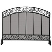 UniFlame #S-1324 Black Wrought Iron Single Panel Fire Screen w/ Hammered Copper top Trim