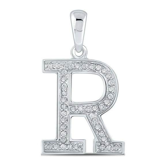 10kt White Gold Womens Round Diamond Initial R Letter Pendant 1/12 Cttw