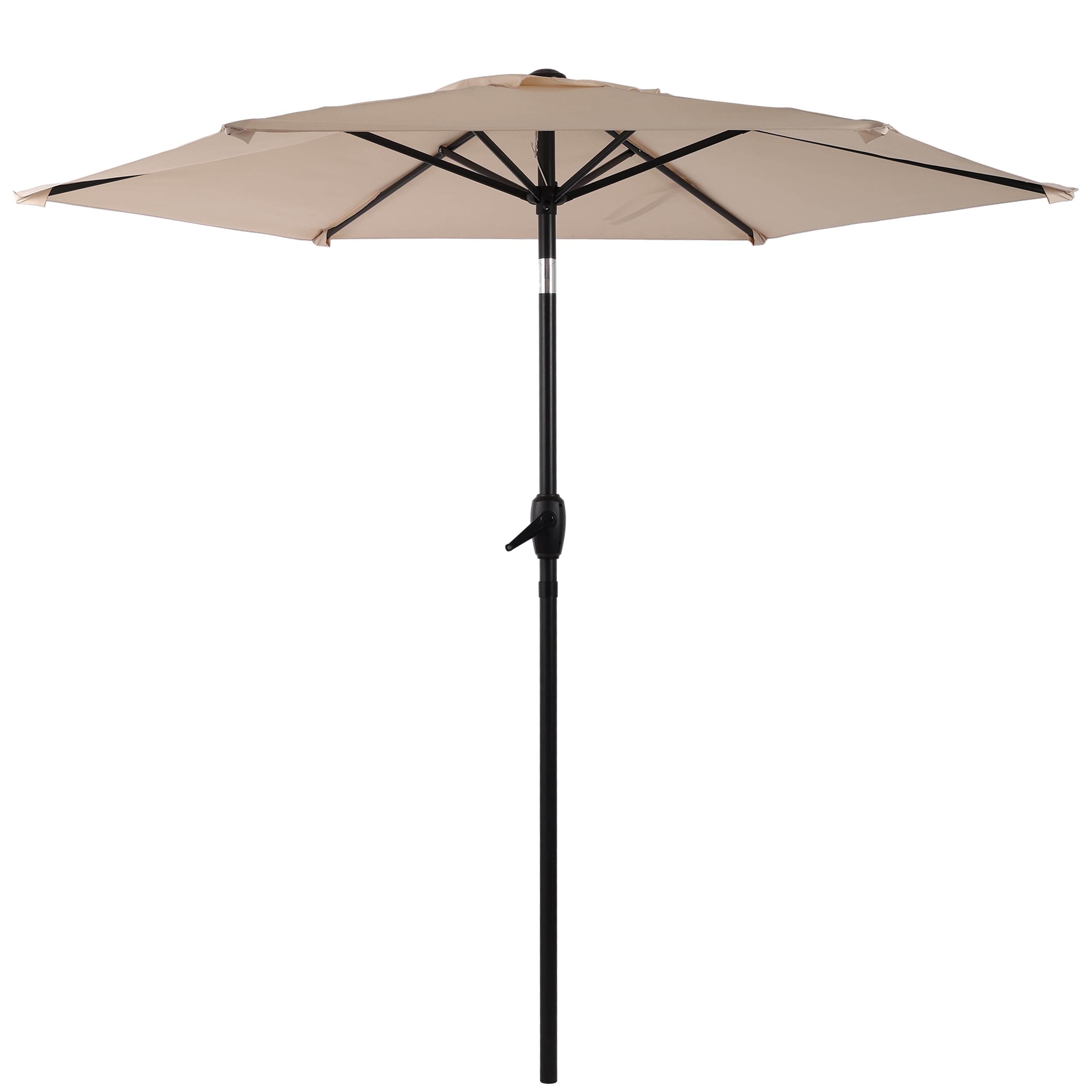 10FT Beige Outdoor Market Patio Umbrella with Crank & Push Button 45° Tilt, 6-Rib Iron Pole PA Waterproof Polyester Canopy for Garden Deck Pool Backyard, Base Not Included