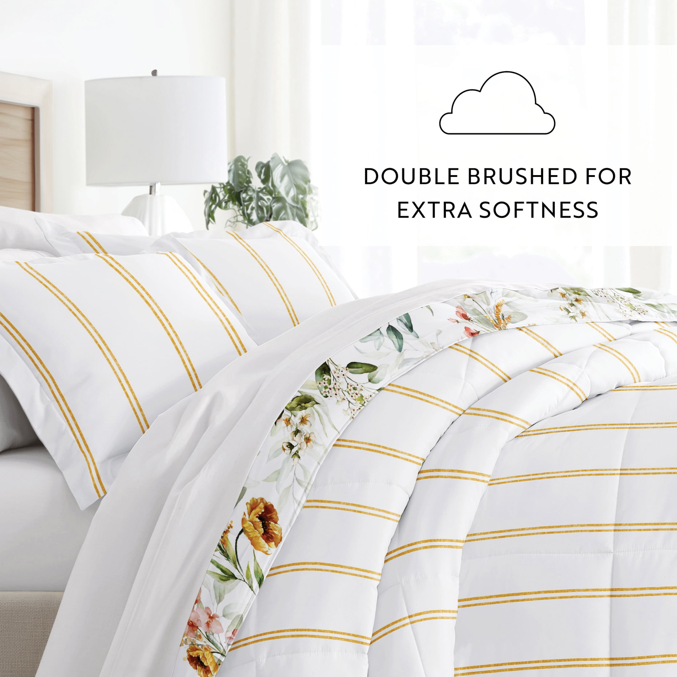 Noble Linens Down Alternative Chintz Floral Stripe Clay Reversible Comforter Set