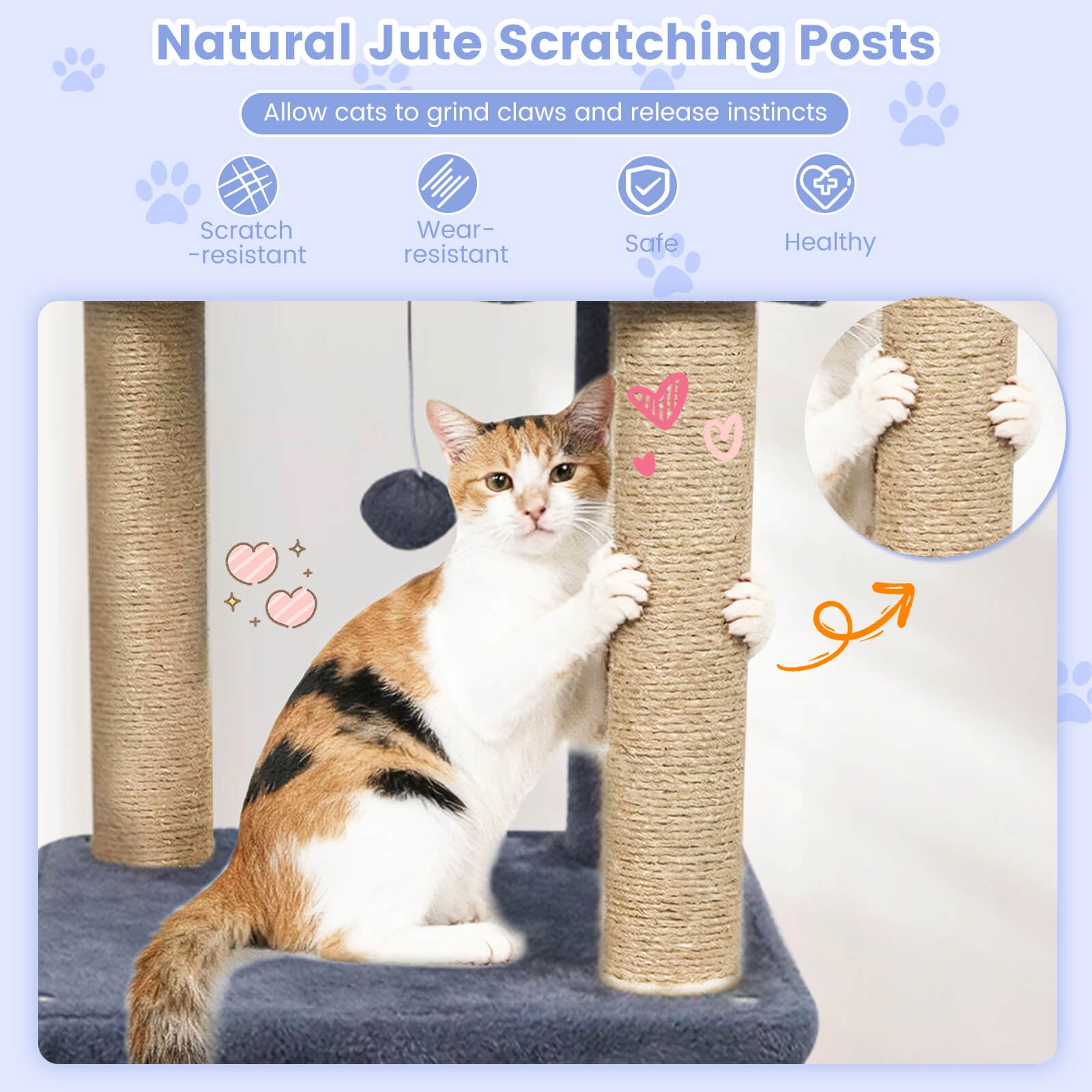 Costway 64” Tall Cat Tree with 2 Large Condos, Jute Scratching Posts, Plush Top Perch Dark Gray