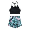 thumbnail image 4 of Alvivi 2Pcs Girls Printed Swimsuit Sport Suit Criss Cross Back Tank Top with Booty Shorts Bathing Suit 4-16 Black&Green 12, 4 of 6