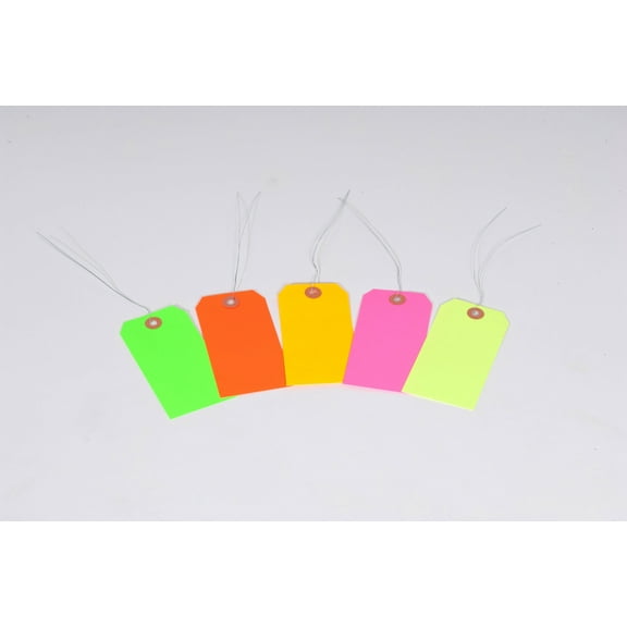 1000pcs Fluorescent Pink Shipping Tags - Pre-Wired #8 6 1/4" x 3 1/8" 13 Pt. [3/16" Reinforced Hole]