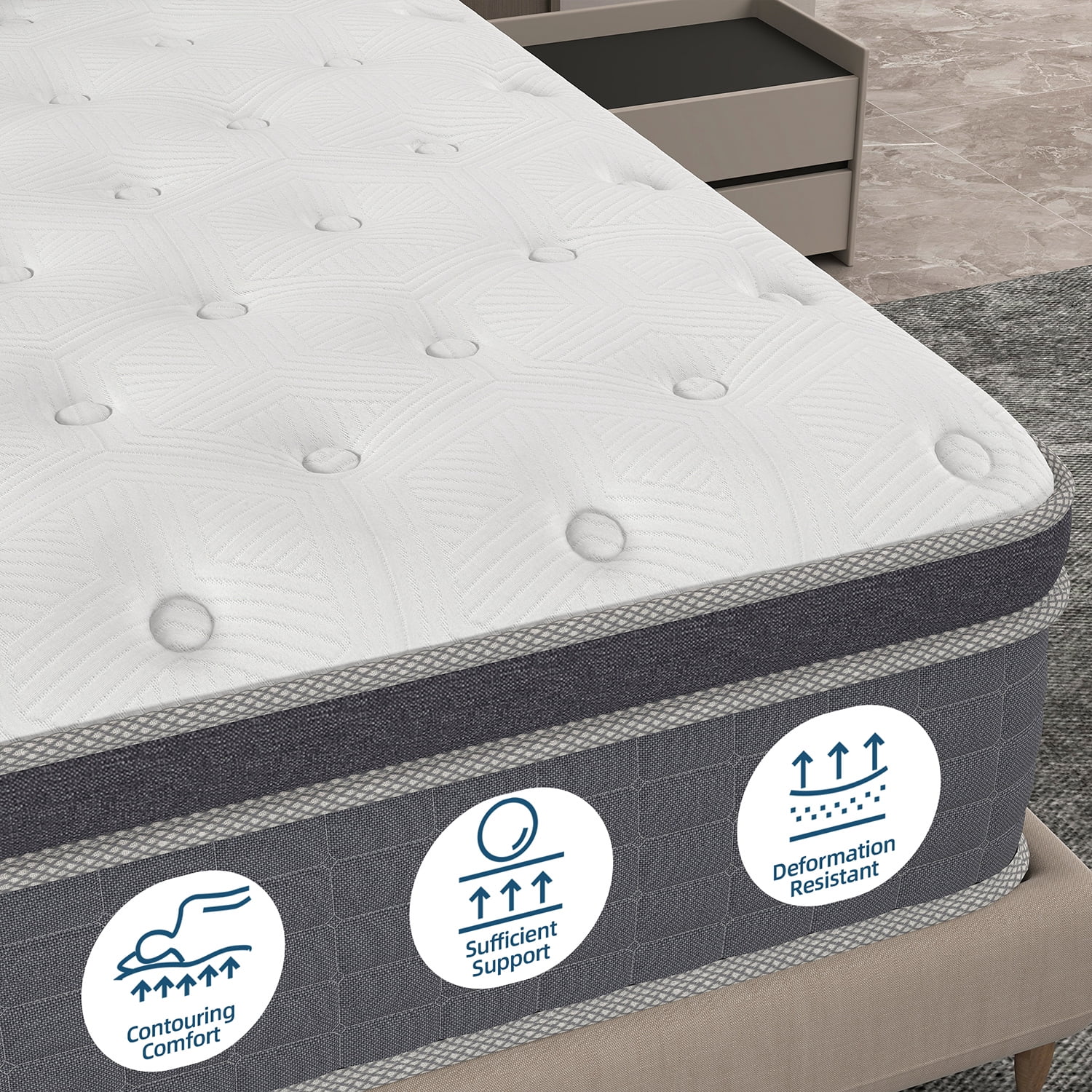 "lemontalking 14"" Gel Memory Foam Spring Hybrid Mattress, Queen Size, CertiPUR Certified, Hypoallergenic"