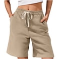 thumbnail image 2 of ClodeEU Women's Summer Elastic Waist Knee Length Shorts,Casual Bermuda Pants Khaki,Womens Plus XXXXL, 2 of 6