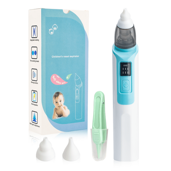 Nasal Aspirator for Baby Electric Nose Aspirator for Toddler Baby Nose Aspirator Adjustable 6 Levels of Suction Automatic Nose Cleaner with 2 Size Nozzles 1 Clip for Newborns and Infants (Blue)